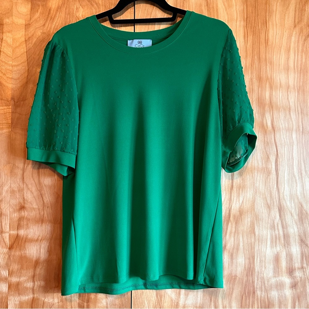 CeCe Vibrant Green Tee with Cute Sleeves